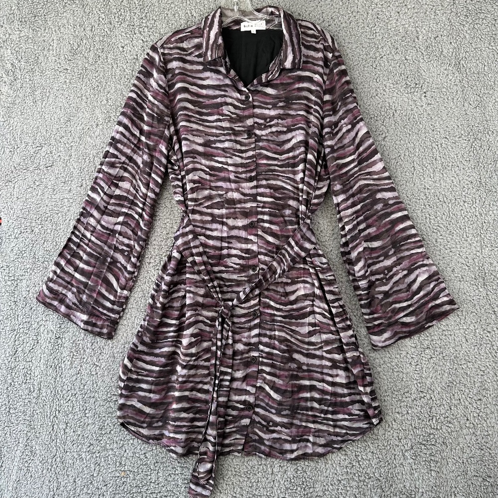 Bella Dahl Dress Women's Large Zebra Kendall Mini Shirt Dress Front Button